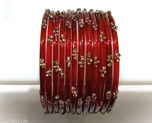 glass bangles with flower pattern in Maroon colour ( Pack of 12 Bangles ) for daily purpose