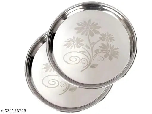 Dinner Plate | Breakfast Thali | Set of 2 Plates | Khumcha Plate with Laser Flower Design | Dia: 27 cm | Strong, Stylish & Daily Use Essential