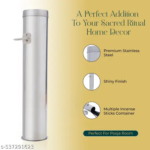 Stainless Steel Agarbatti/Incense Stick Holder (Buy 1 Get 1 Free) | Wall-Mountable Storage Canister with Lid | Made in India