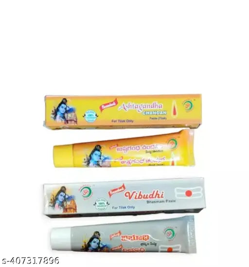 Name. 1 - Ashtagandha chandan tilak paste. 1 - vibhuti tilak paste. Each 60.gram (pack of 2)
