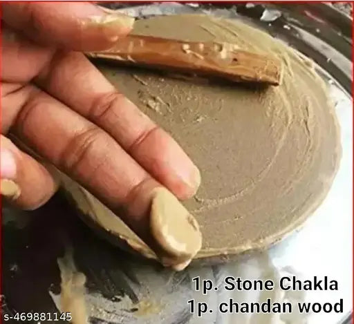 Red Rajasthan Stone Chakla for Chandan Rubbing with Original White chandan