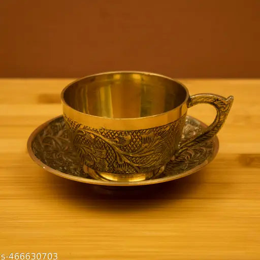 Putrika Traditional Handcrafted Brass Engraved Coffee Dabra Cup and Saucer | Coffee Cup | Madrasi Filter Coffee Cup Set- Cup Plate