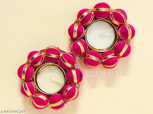 Divyakalaa Laddu Gulaabi Handmade Tealight Candle Holder for Diwali Decoration - Set of 4