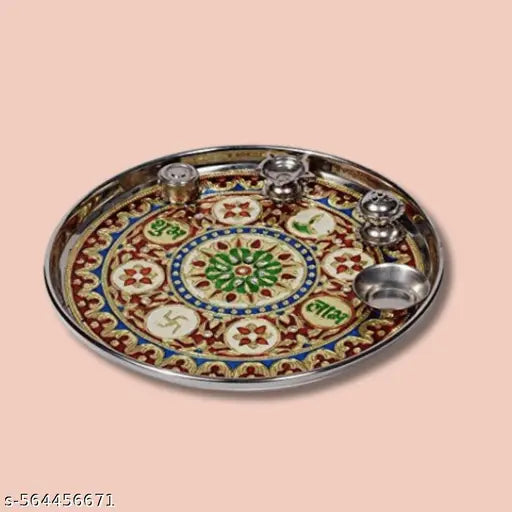 Pride Kitchen Puja Thali for Home & Temple | Decorative Pooja Thali for Festivals & Daily Prayer