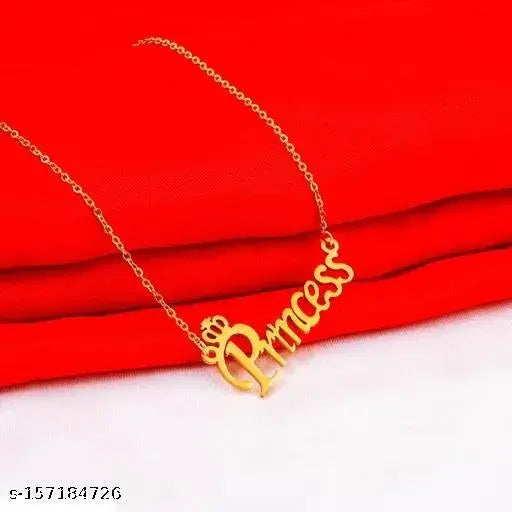 Princess Golden Color Fancy & stylish locket Gold Plated Stainless Steel Princess Name Letter Locket Pendant with chain for Girls & Women's  Pendants & Lockets