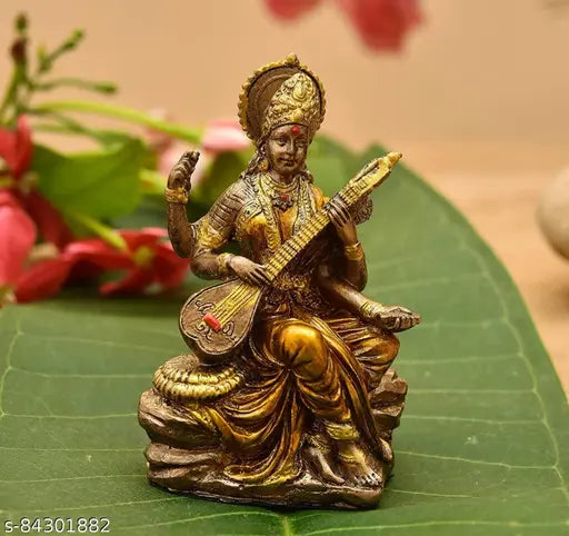 Bronze Saraswati Idol for Home & Office Temple I Veena I Living Room I Guest Room I Office Decorative I Study Table I Teachers Gift