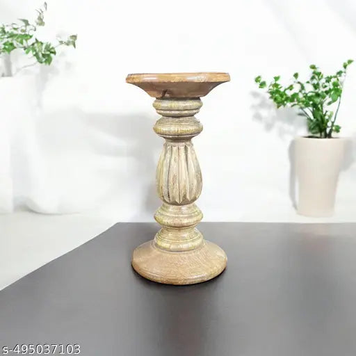 A piece of wood Decorative Wooden Pillar Candle Stand, Set of 3 – Hand Crafted Wood Candle Holders for Living Room, Table Centerpiece, Mango Wood Medium Polish Finish (SIZE1(10', 8', 6'))