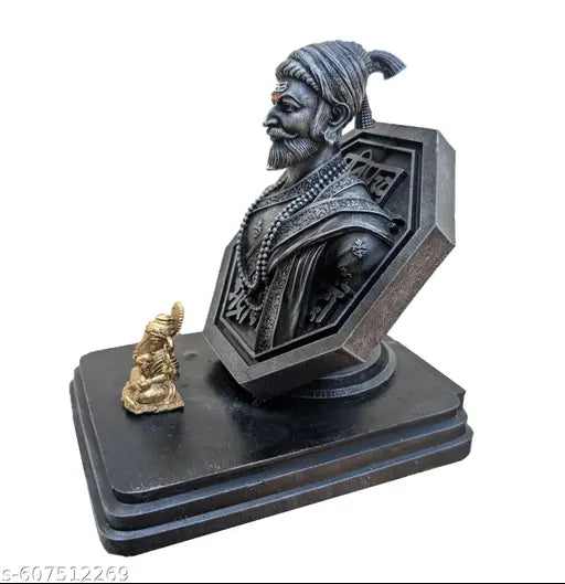 Chatrapati Shivaji Maharaj Statue for Car Dashboard, Beautifully Crafted in RajMudra with Metal Ganpati Idol (4 inch)