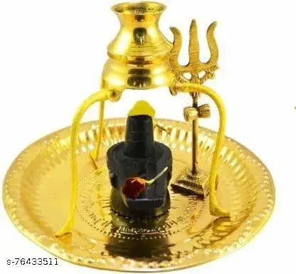 SBBCO Shv Brass Pooja Plate Thali with Shivling Stand and Abhishek Lota Kalash Brass (1 Pieces, Gold) Decorative Showpiece