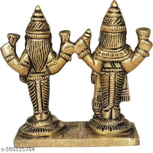 Vishnu Lakshmi Idol Pair in Pure Brass | Pooja Room Religious Decor | Temple Statue for Prosperity and Harmony