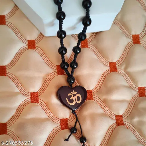 Shiv Creation Religious Om Aum Ohm In Heart Shape  Black  Crystal Bead  Mala For Men and Women