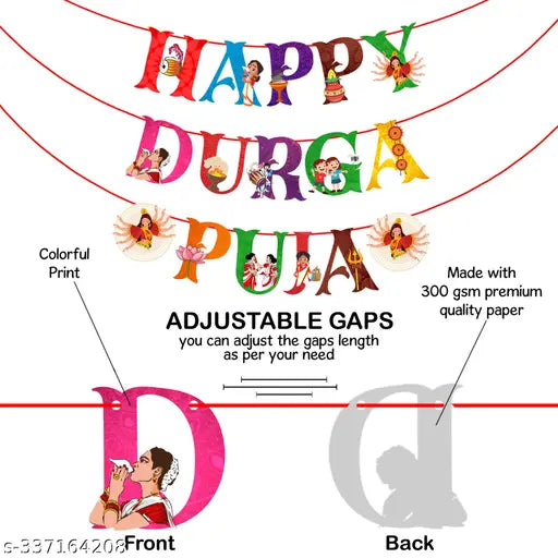 Zyozi Durga Puja Banner, Durga Puja Bengali Banner, Happy Durga Puja Multicolor Banner, Decorative Items for Durga Puja (Pack Of 1 Set)