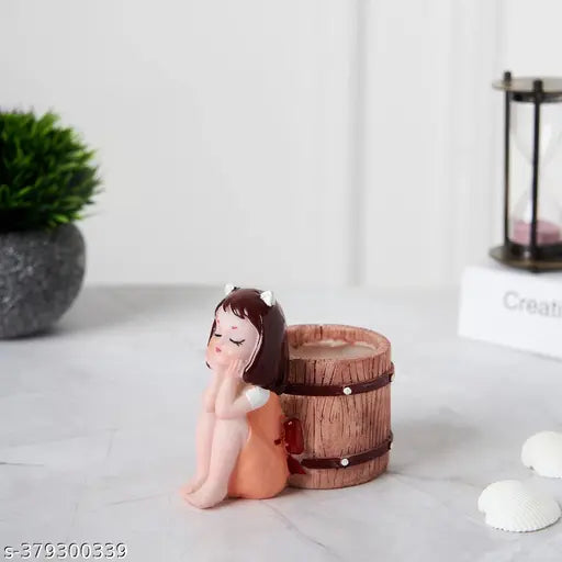 Lovely Product Resin Handmade Cute Dreaming Girl with Basket Designed Flower Pot without Plants