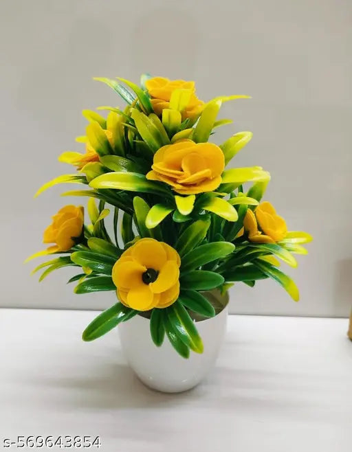 A4U Stylish Wild Natural Looking Perfect Home Decoration Office Deco Temple Deco Indoor Deco Flowers  Multi Color Wild Flower Artificial Flower with Pot (14 cm, Pack of 4, Flower with Basket )