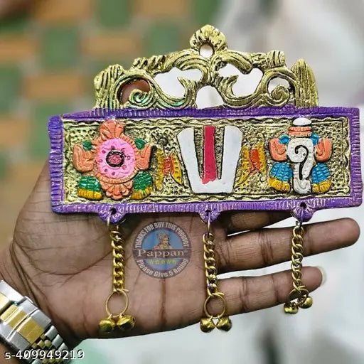 Shree tirupati balaji symbols tilak shankh chakra namaha wall hanging main door beautiful colorfull yantra for Puja articles