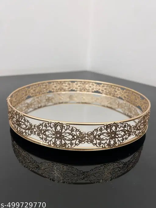 Universal Creation Mirror TRAY Best Gift For Festival,Wedding Return Gift Metal, Decorative Platter (GOLD)