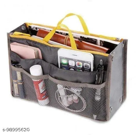 GIANT IMPEX Women's Multifunction  13 Compartments Makeup Organizer  Pouch Multiple Pocket Nylon Cosmetic Travel Accessories  Handbag ( Black)