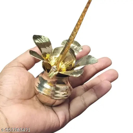 Divine Bazaar Small Mangal Kalash Set – 5 cm Brass Kalash with Mango Leaves & Coconut for Pooja