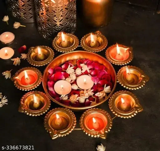 Decor Hub Special Ghufran Flower Shape Diya Decorative Urli Bowl for Home, Office and Table Decor Floating Flowers and Tea Light Candles Home, Diwali Decoration, Pooja