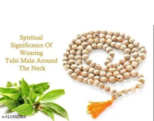 5 mukhi rudraksha Natural Mala 10 Mm Beads Japa Mala 108 + 1 Beads Wood Chain wood Chain and Gomukh Bag/Radha Krishna Bag (PACK of 1)