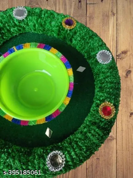 Mehandi Platter Wedding Decoration Platter Wedding Mehandi Tray Wood Jute  (1 Pieces, Green)