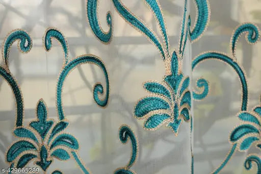 OuTVEEN PRESENT DECORATIVE EMBROIDERY NET DESIGN SET OF 1 PECS AQUA CURTAINS