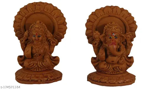 Marvelust Eco-Friendly Laxmi Ganesha Statue, Lakshmi Ganesha Idol Laxmi Ganesh Murti, Lakshmi Ganesha Showpiece, Diwali Puja / Gift_Brown