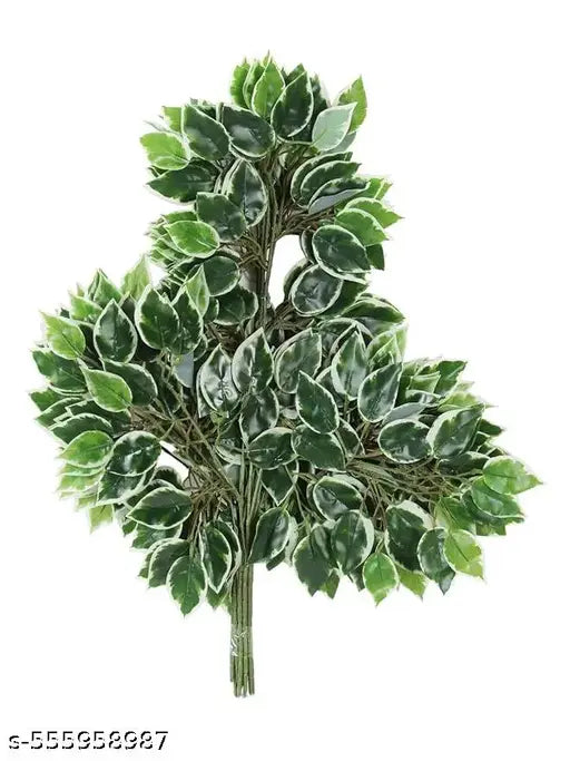 AK TRADERS  Artificial Trees Leaves Decorative Ficus Plants & 42 Leaves Theme Created This Product Easy Install &Washable Perfect Product for Your Home Decor (60 cm Tall, Set of 6, Green/White)