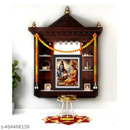 Hindu Religious Shiva and Maa Annapurna Devi Design Wall Art Painting Frame For Home Decoration And Gifting, Traditional Temple Artwork (7x9 inch)