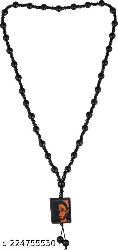 Black Brass God of Strength Hanuman Pawan Putra Bajrangbali Black Bead Mala Necklace Pendant Locket Religious Spiritual Temple Jewellery For Men And Women