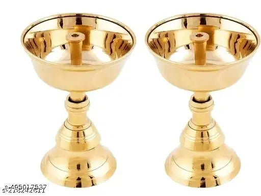EAC Pure Brass Akhand Jyothi Pyali diya with Stand for Home Office Temple Decor(Pack of 2)Brass Table Diya