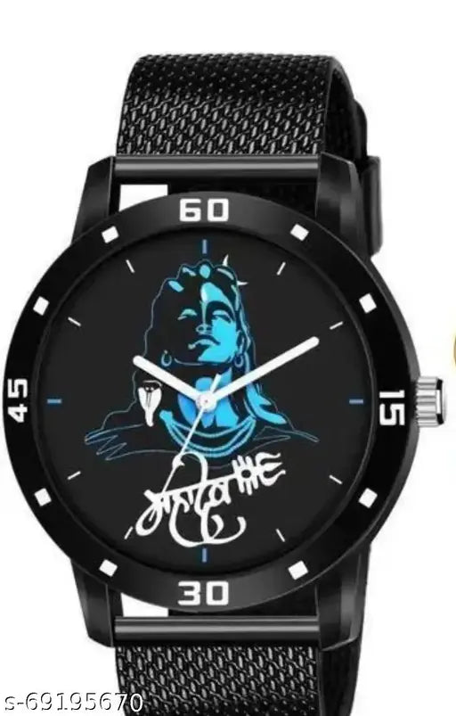 MAHADEV+BLACK LEATHER 583-J-42 Dial Analog Black Rubbers Strap With Mahadev