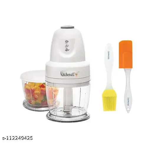 Kitchen4U - 250 watt Multi Functional Mini Vegetable Chopper Capacity 500 ml White with Silicon Spatula Brush(pack of 3)