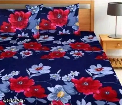 STYLISH 100% POLYCOTTON DOUBLE BED SHEET SIZE 90x90 inch WITH 2 PC PILLOW COVER SIZE 16x26 inch
