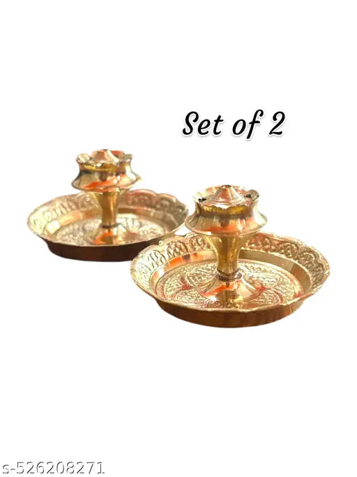 ANI DIVINE Beautiful Decorative Design Plate Brass Agarbatti Small Stand for Daily Puja, Home Worship, Spiritual Rituals, Relaxation, Workspace (Pack of 2)