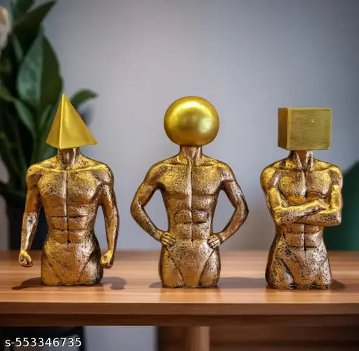 TheDecor24 Golden Human Body Figurine Set of 3 | Square Head, Triangle Head and Sphere Head Set of 3 | for Home Decor Decorative Showpiece