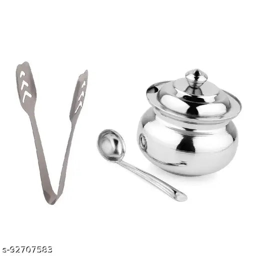 Stainless Steel Momo Tong Rust Resistant Dishwasher Safe & Stainless Steel Ghee Pot Jar With Spoon.2 Pcs
