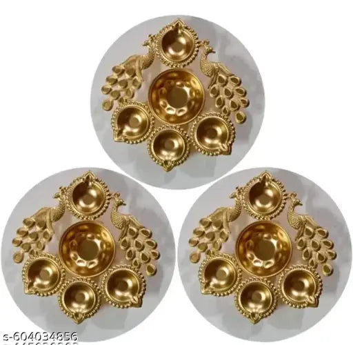 Urli Bowl New Decorative Metal Floral Urli Bowl for Floating Flowers and Tea-Light Candles Home, Office and Diwali Decoration new Peacock Design ( 8 inch ) ( Pack of 3 )