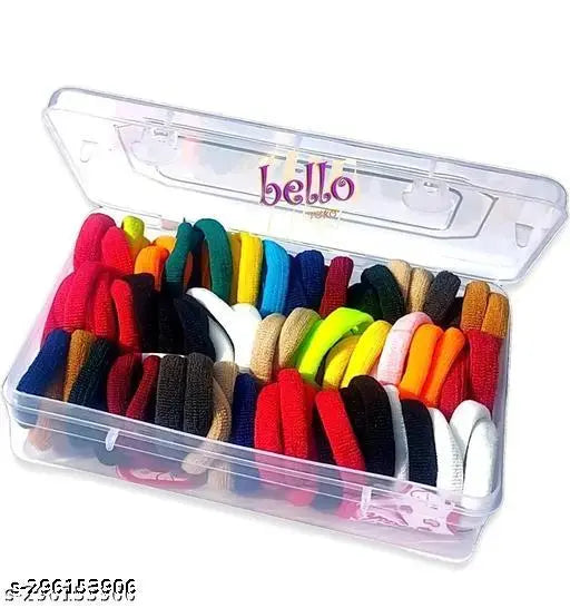 Stylish trendy fashion elegant multicolour rubber band scrunchies for girls ponytail 72 Pieces with attractive box packaging Multicolor color Nylon thalamudi kattu/thalamudi bandham/Jada Bandlu/Muti pattaikal/hair baandukal/Kudalu byandgalu/Hair byandgalu