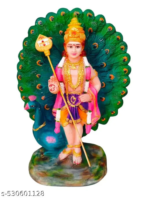 Thillai -Peacock Murugan Idol, Handicrafted Murugan Statue, Decorative Statue Figurine for Home Decor Gifts, Pooja Room & Gifting - 20 X 11 X 27 CM, Hindu God Gift. (Multicolor)