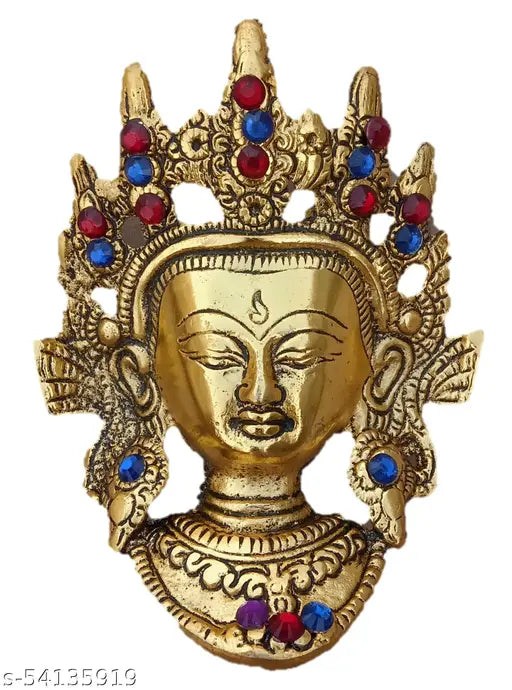 Vastu / Feng Shui / Small Metal Tara Devi Mask Home Wall Hanging for Prosperity Nazarbattu Bring Positivity Decorative Showpiece - 15 cm  (Metal,