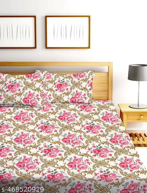 Glace-Cotton Bedsheets For Double Bed With 2 Pillow Covers