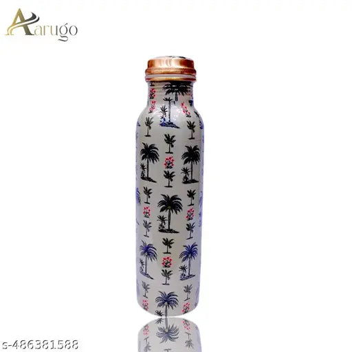 Aarugo Pure Copper Bottle, Tree Printed Engraved & Antique Design, No Joint, 100% Pure Copper Bottle, Copper Bottle for Water 1 Liter