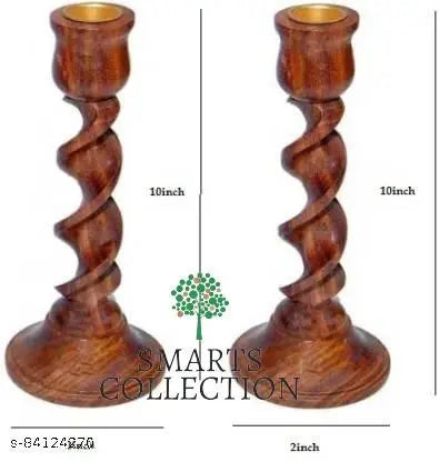 Smarts collection Wood Candle Holder Set (Brown, Pack of 2) Wooden Candle Holder  (Brown, Pack of 2)