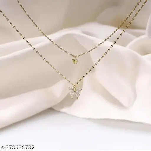 RV YUWON Beautiful Diamond Double Layer Butter fly NeckChain