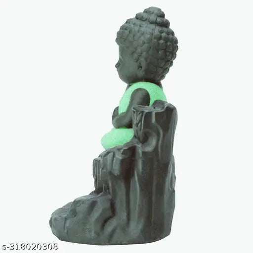 Green budha smoke fountain incense burner Meditating Monk Buddha Smoke Backflow Fountain Cone Incense Holder Decorative Showpiece with Free 15 Smoke Backflow Scented Cone Incense ( Green)
