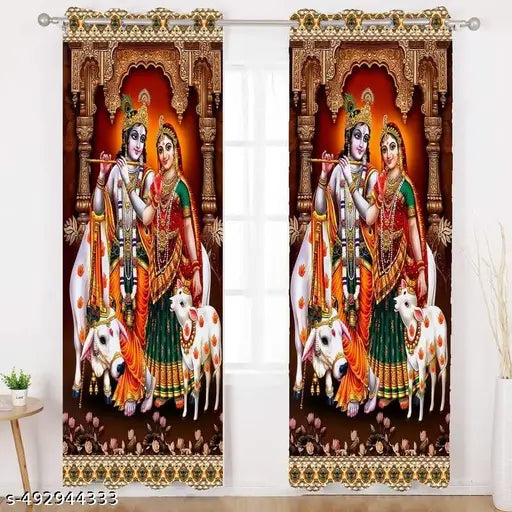 3D Digital Print God Curtain Temple/Pooja Room/Living Room Decorative Parde For Home Office Decor (Pack of 1, 4X5 Feet)