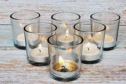 India Glass Votive Tealight Candle Holders - Living Room Side Table Home Decoration (Pack of 6)