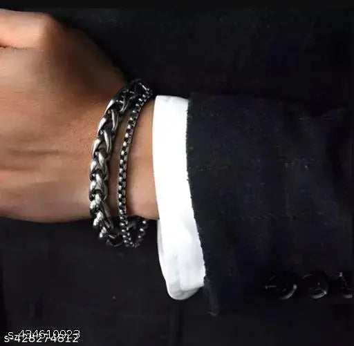 Men Women Stainless Steel Silve Link Chain Bracelet Doubla Layers New