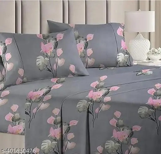 Glace-Cotton Bedsheet For Double Bed With 2 Pillow Covers